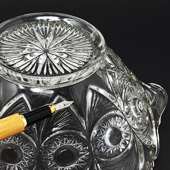 Antique Glass Bowl Peacock Feather Style - Picture 6 of 11